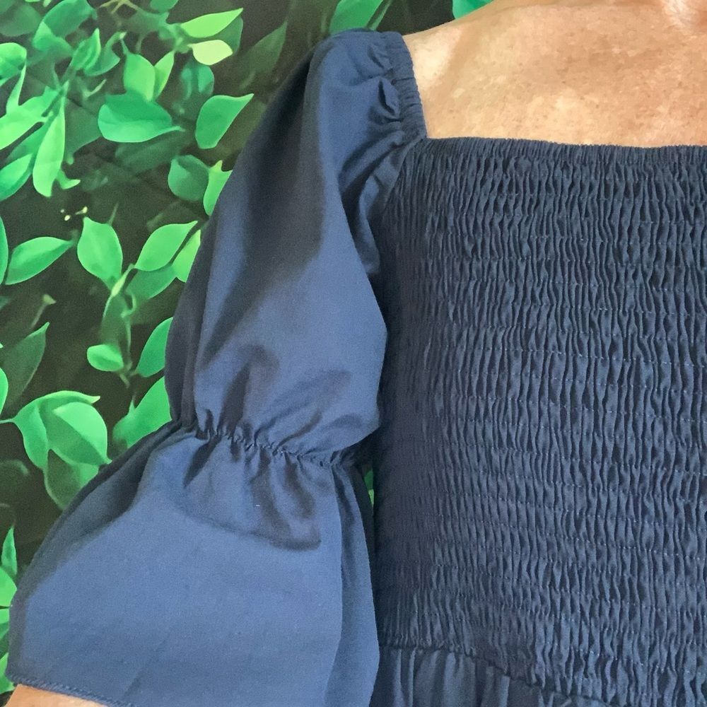 🌿 NWT Cottagecore Navy Milkmaid Midi Dress – Size M - Picture 10 of 13